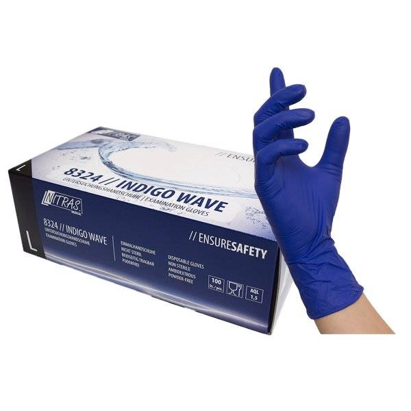 NITRAS INDIGO WAVE, Nitril-Einmalhandschuhe, dunkelblau - 1 Packung = 100 Stück, Größe: L