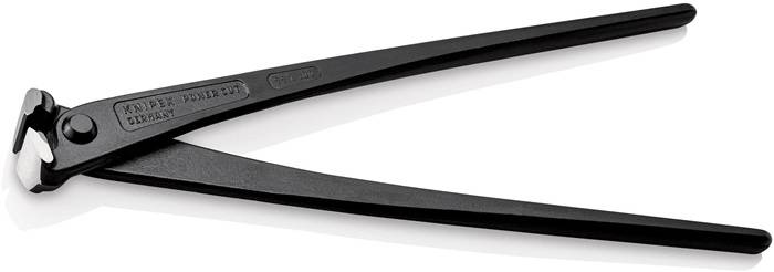 Eine Nahaufnahme eines schwarzen, Kunststoff-Dreiecksschlägels mit einem eingravierten Markenlogo, der zum Spielen eines Triangel-Perkussionsinstruments verwendet wird.