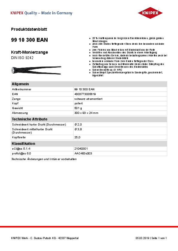 Kraftmonierzange , L.300mm, poliert, Knipex