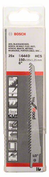 Bosch Sbelsgeblatt S 644 D, Top for Wood, 25er-Pack