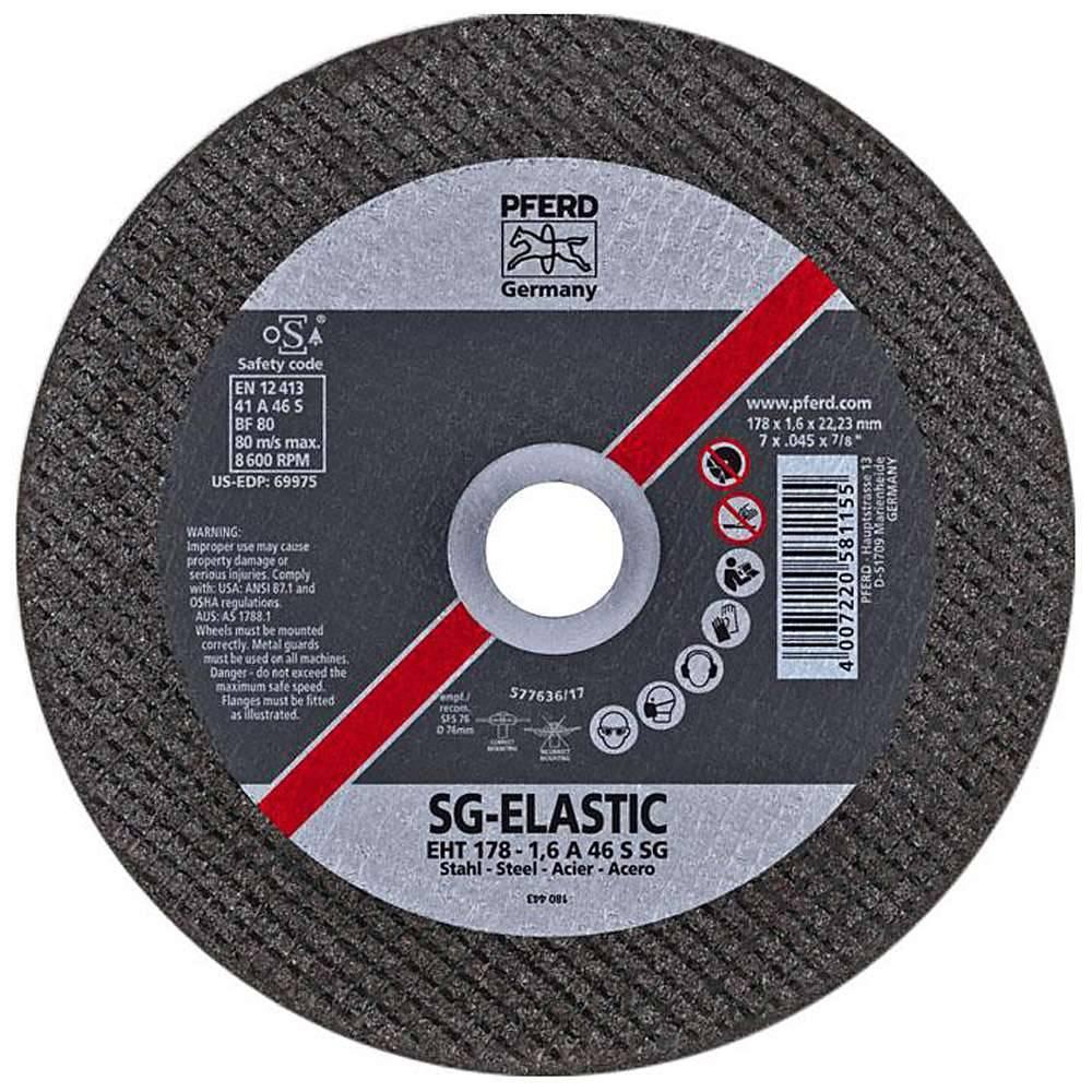 Trennscheibe - PFERD - für Stahl - Härtegrad S - gerade Ausführung - Bezeichnung EHT 178-1,6 A 46 S SG/22,23 - Maße (D x T/U x H) 178 x 1,6 x 22,2