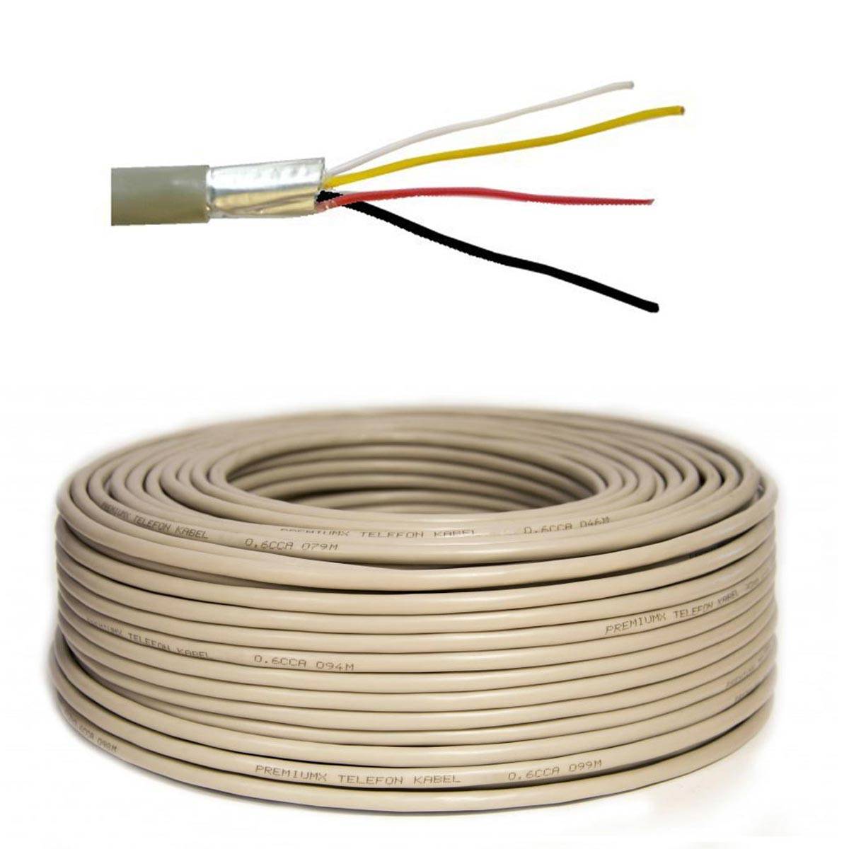 PremiumX 50m Telefonkabel 2x2x0,6mm 4 Adern Verlegekabel Telefonleitung Fernmeldekabel + Abisolierer (0,40€/M)