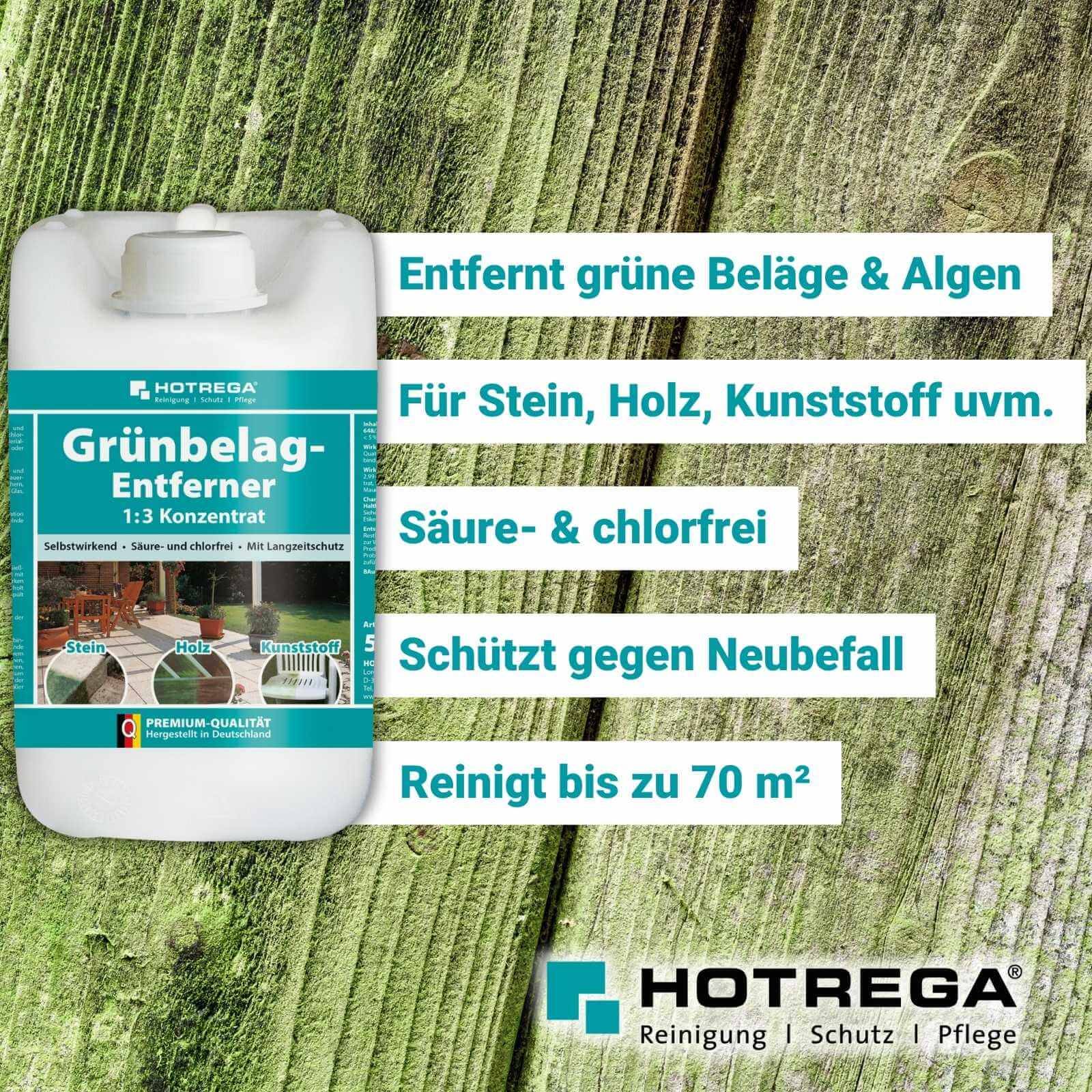 HOTREGA Grünbelagentferner 1:3 Konzentrat 5 Liter + Anti Grünbelag Imprägnierung 2 Liter