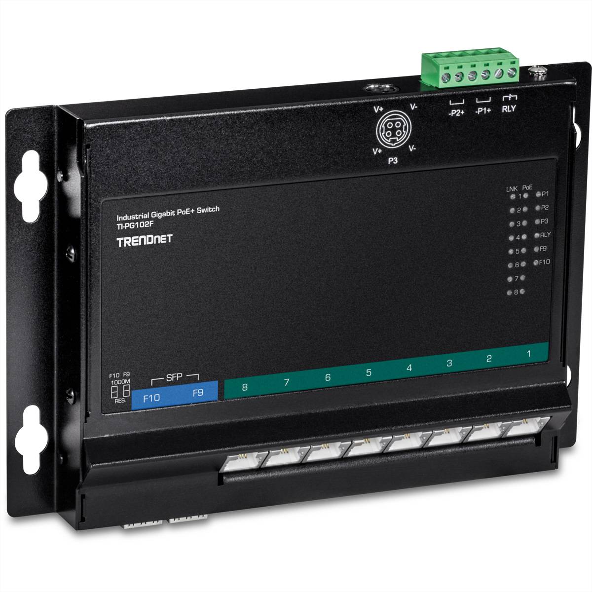 TRENDnet TI-PG102F PoE+ Switch 10-Port Industrie Wall-Mount Front Access