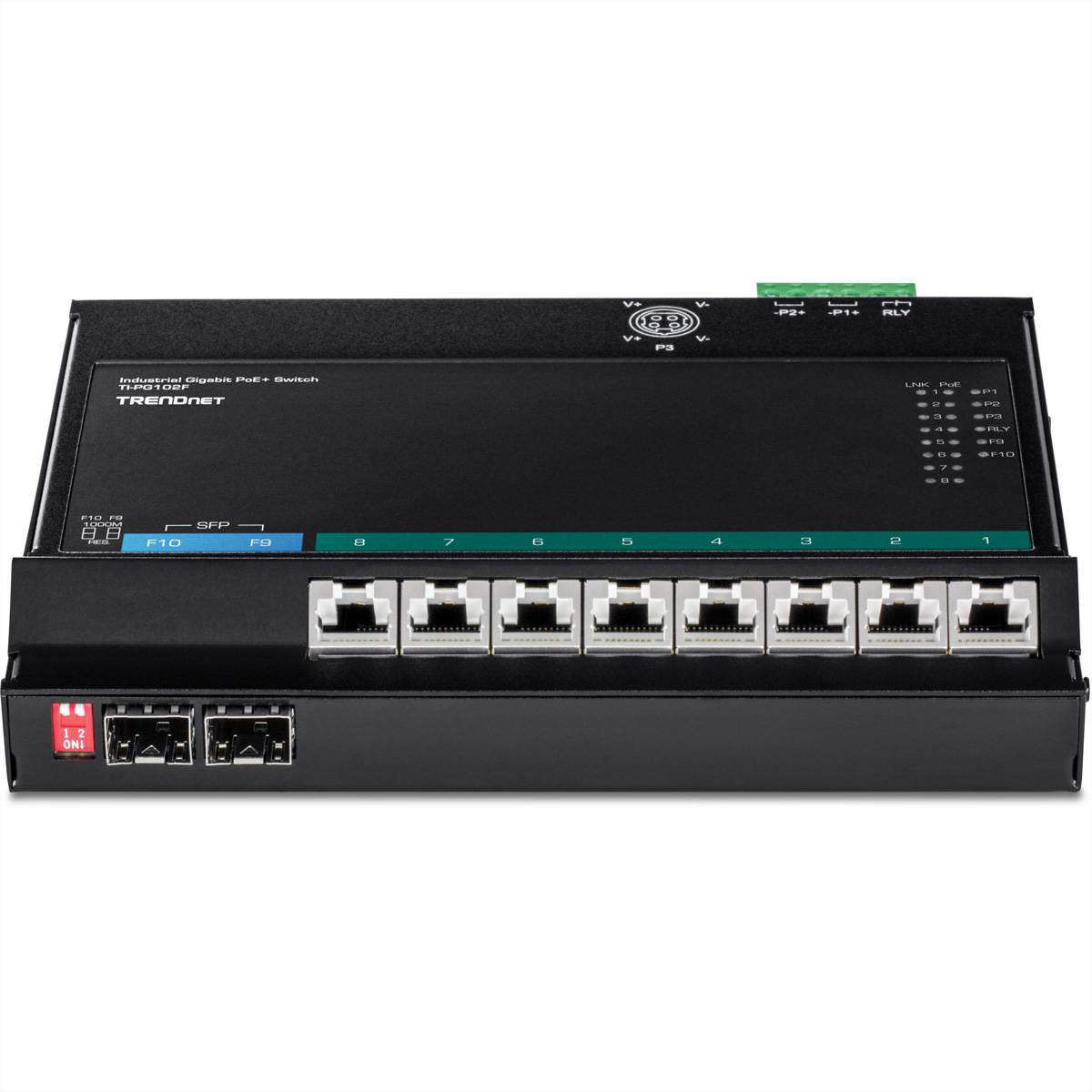 TRENDnet TI-PG102F PoE+ Switch 10-Port Industrie Wall-Mount Front Access