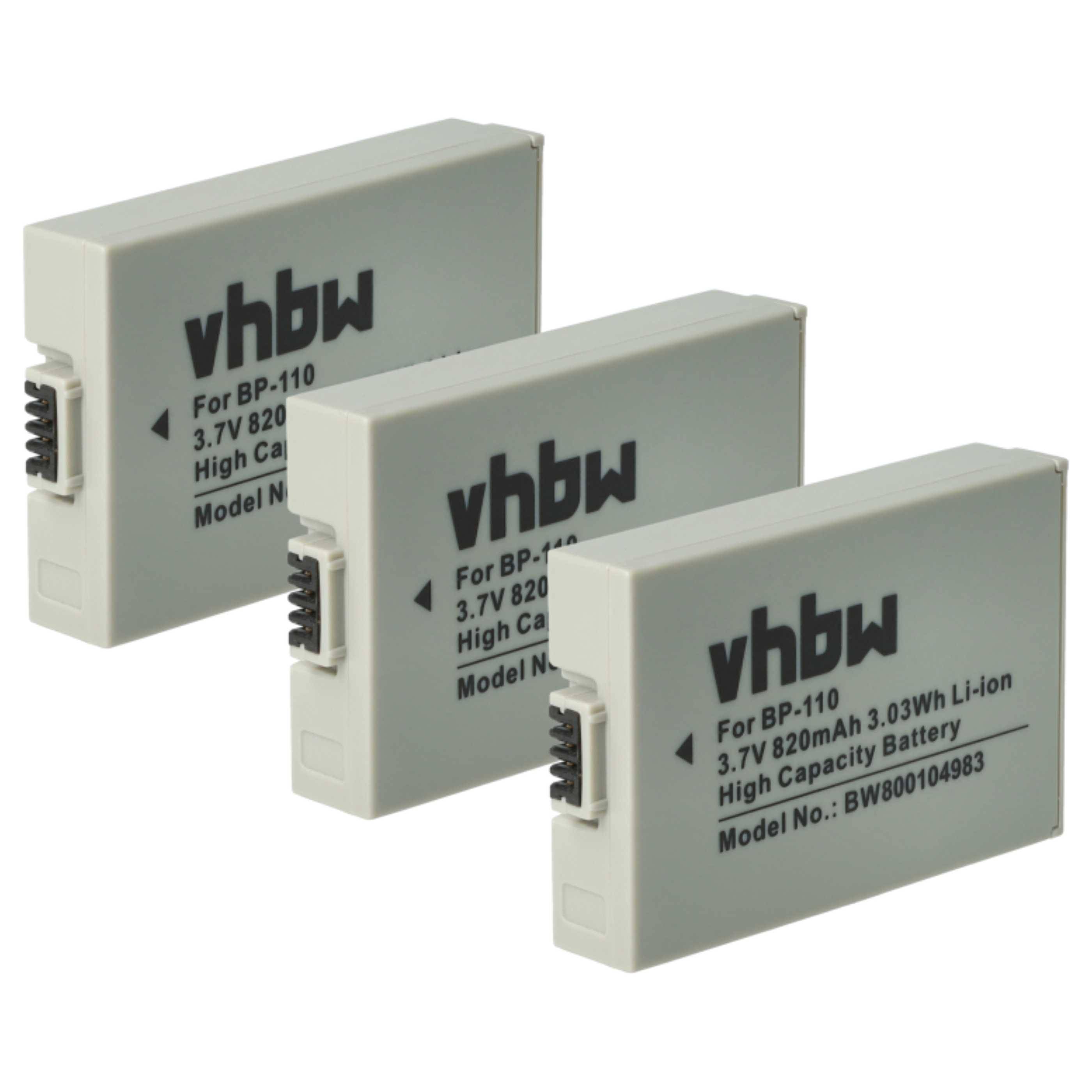 vhbw 3x Akku kompatibel mit Canon Legria HF R28 Videokamera Camcorder (800 mAh, 3,7 V, Li-Ion) + Infochip