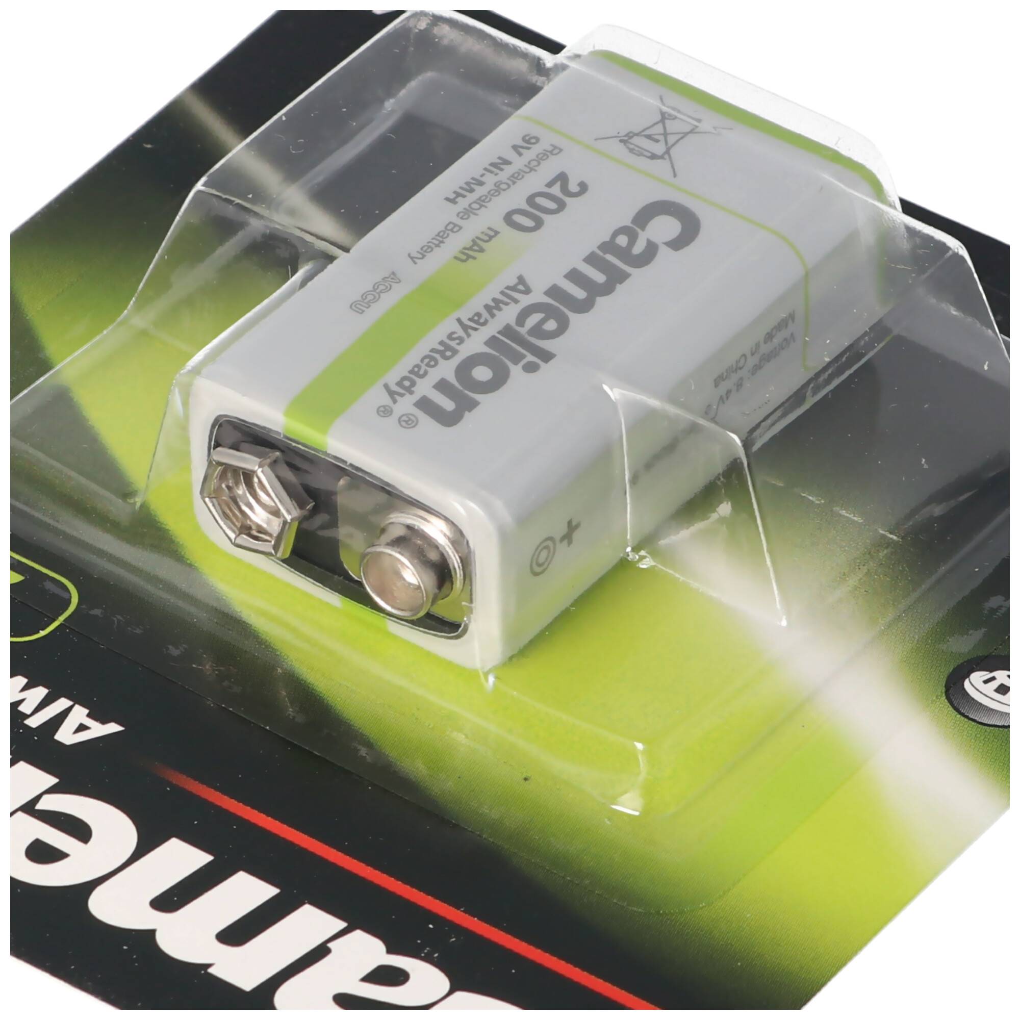 9V, HR6F22 NiMH Akku mit 200mAh, Always Ready mit geringer Selbstentladung, Ready to Use Akku, ideal für Taschenlampen,