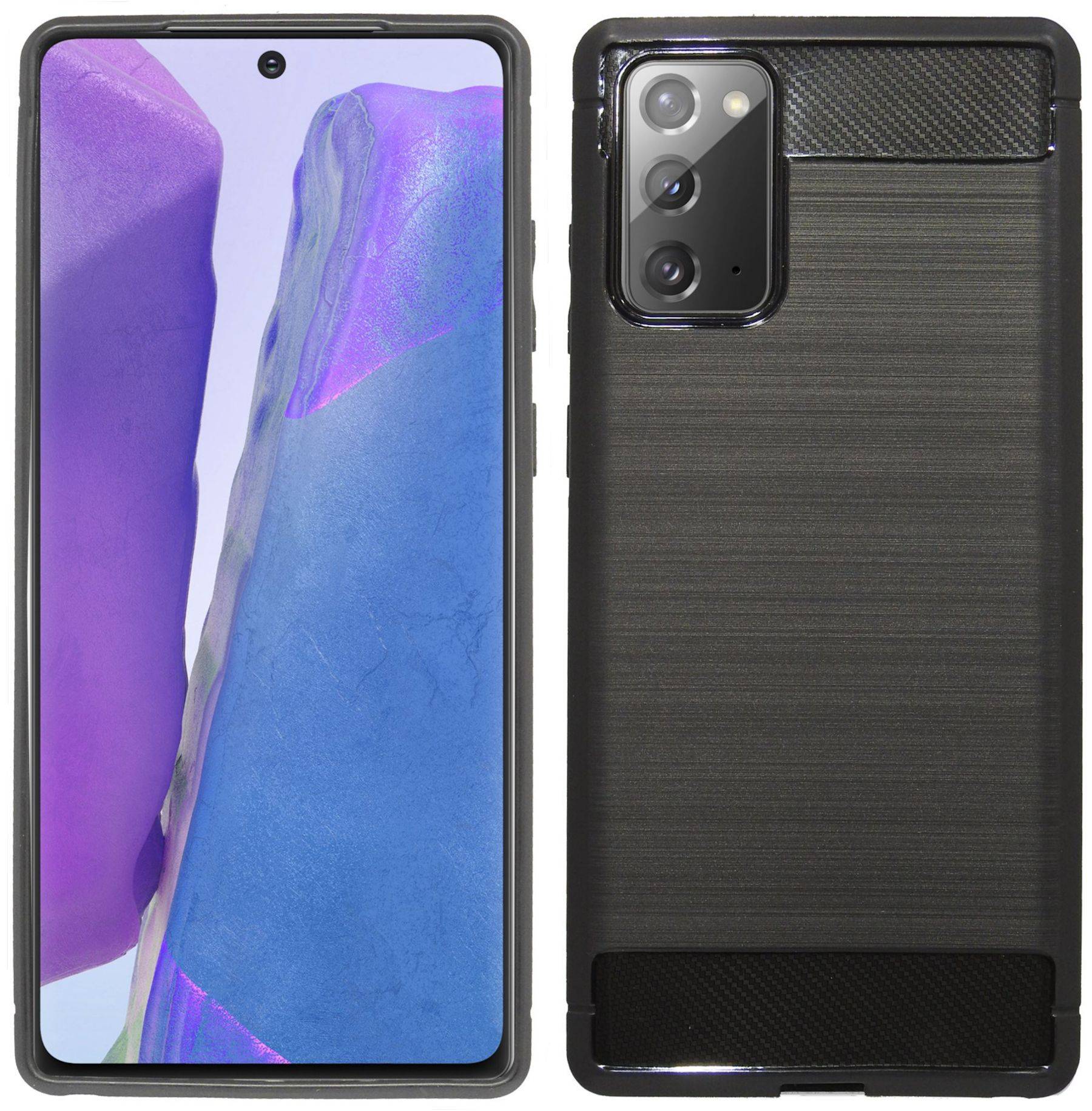 cofi1453® Silikon Hülle Bumper Carbon kompatibel mit SAMSUNG GALAXY NOTE 20 (N980F) Case TPU Soft Handyhülle Cover Schutzhülle Schwarz