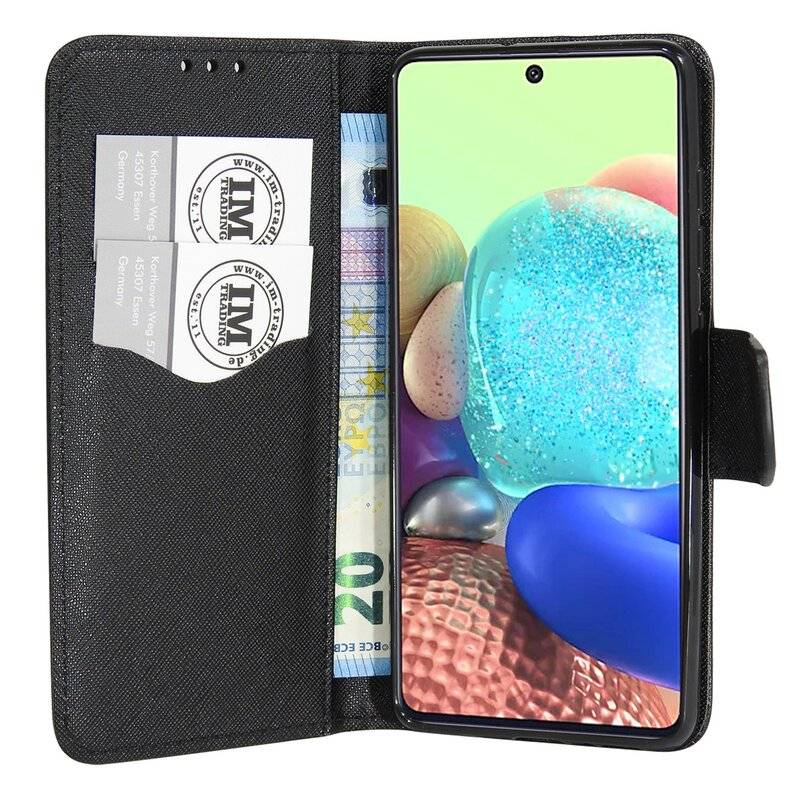 Buch Tasche Fancy für SAMSUNG GALAXY A71 5G A716F Handy Hülle Etui Brieftasche Schutzhülle mit Standfunktion, Kartenfach Schwarz