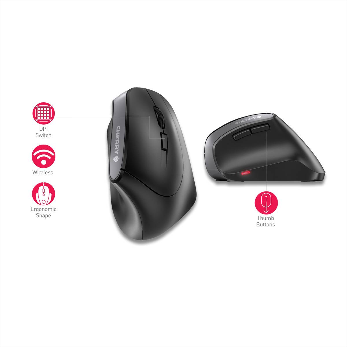 Cherry Maus MW 4500, ergonomisch, für Rechtshänder, wireless, 1200 dpi, schwarz