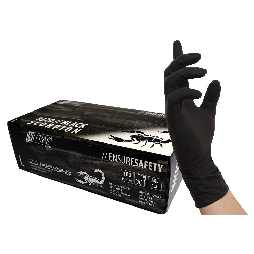 NITRAS 8220 Black Scorpion, Latex Handschuhe, schwarz - 1 Packung = 100 Stück, Größe: S