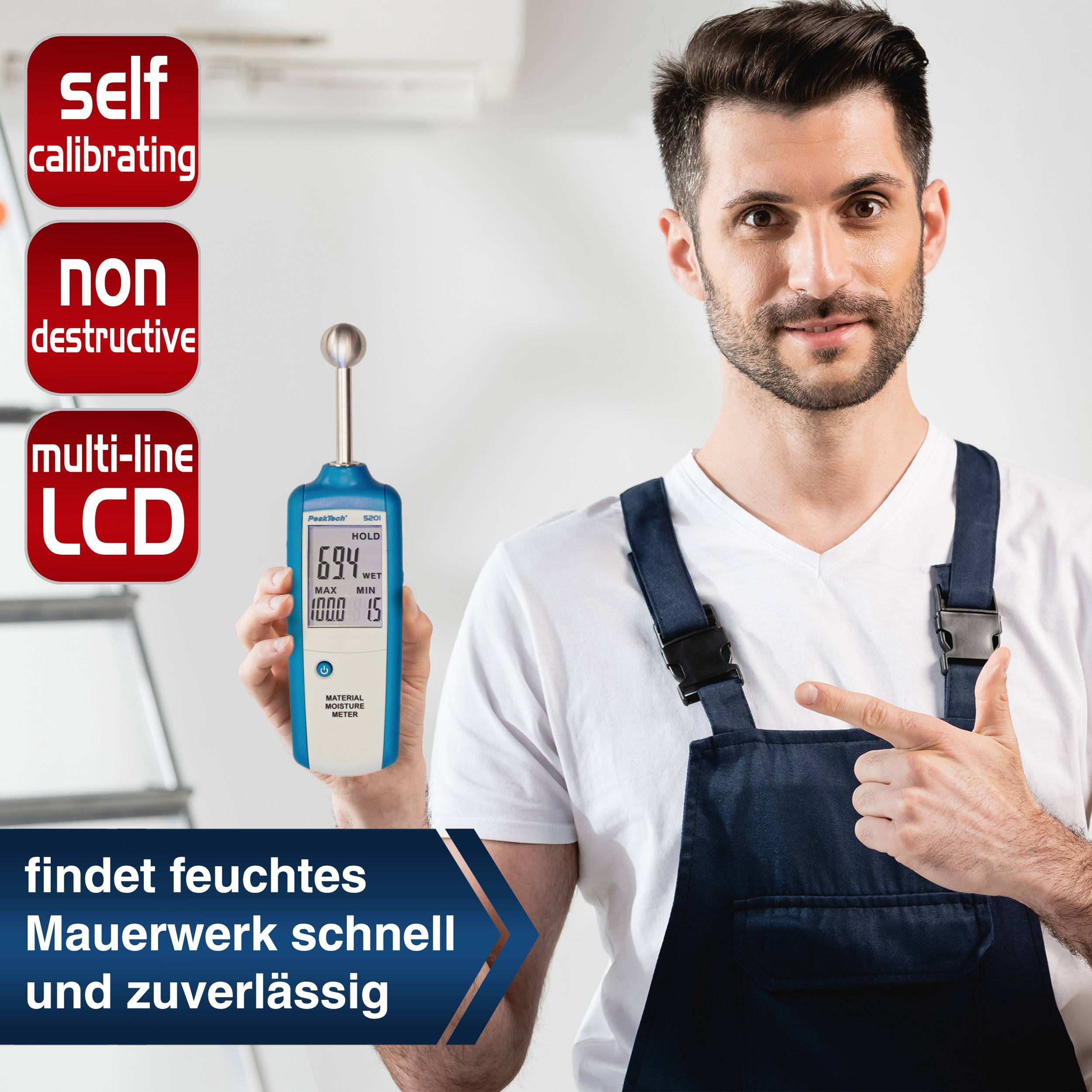 PEAKTECH Holz-& Materialfeuchtemessgerät, P 5201