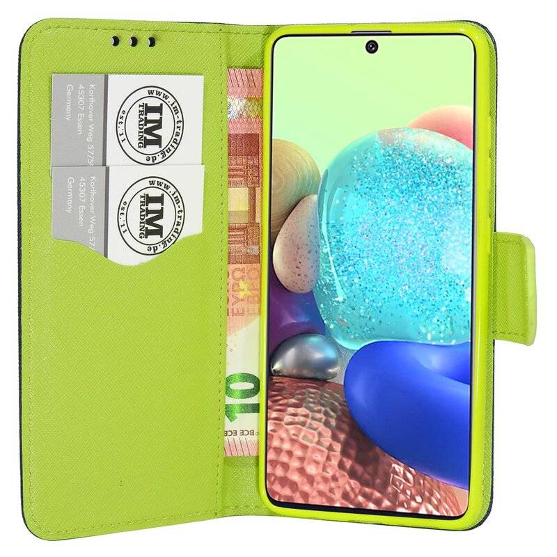 Buch Tasche Fancy für SAMSUNG GALAXY A71 5G A716F Handy Hülle Etui Brieftasche Schutzhülle mit Standfunktion, Kartenfach in Blau-Grün