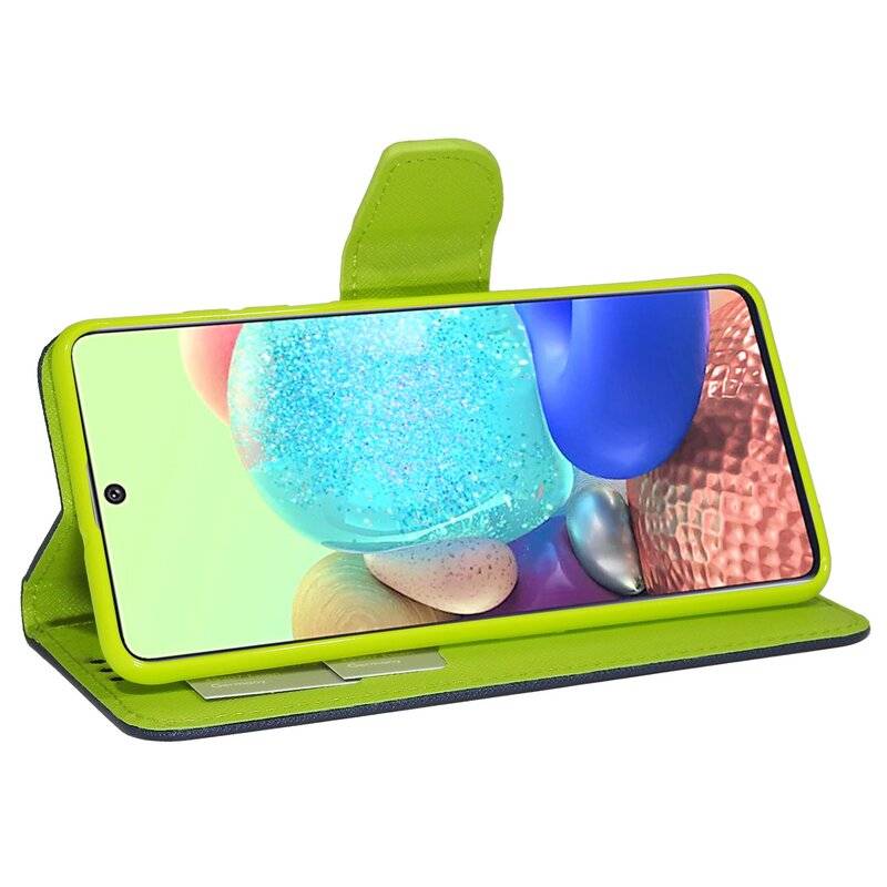 Buch Tasche Fancy für SAMSUNG GALAXY A71 5G A716F Handy Hülle Etui Brieftasche Schutzhülle mit Standfunktion, Kartenfach in Blau-Grün