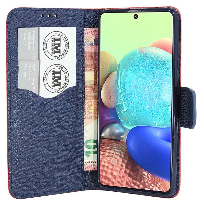 Buch Tasche Fancy für SAMSUNG GALAXY A71 5G A716F Handy Hülle Etui Brieftasche Schutzhülle mit Standfunktion, Kartenfach in Rot-Blau