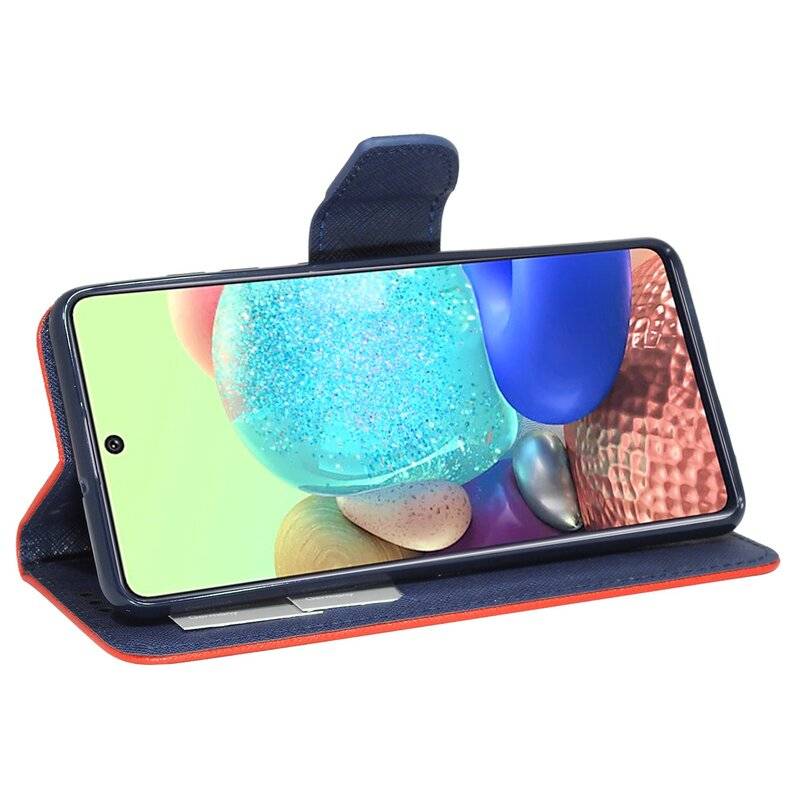 Buch Tasche Fancy für SAMSUNG GALAXY A71 5G A716F Handy Hülle Etui Brieftasche Schutzhülle mit Standfunktion, Kartenfach in Rot-Blau