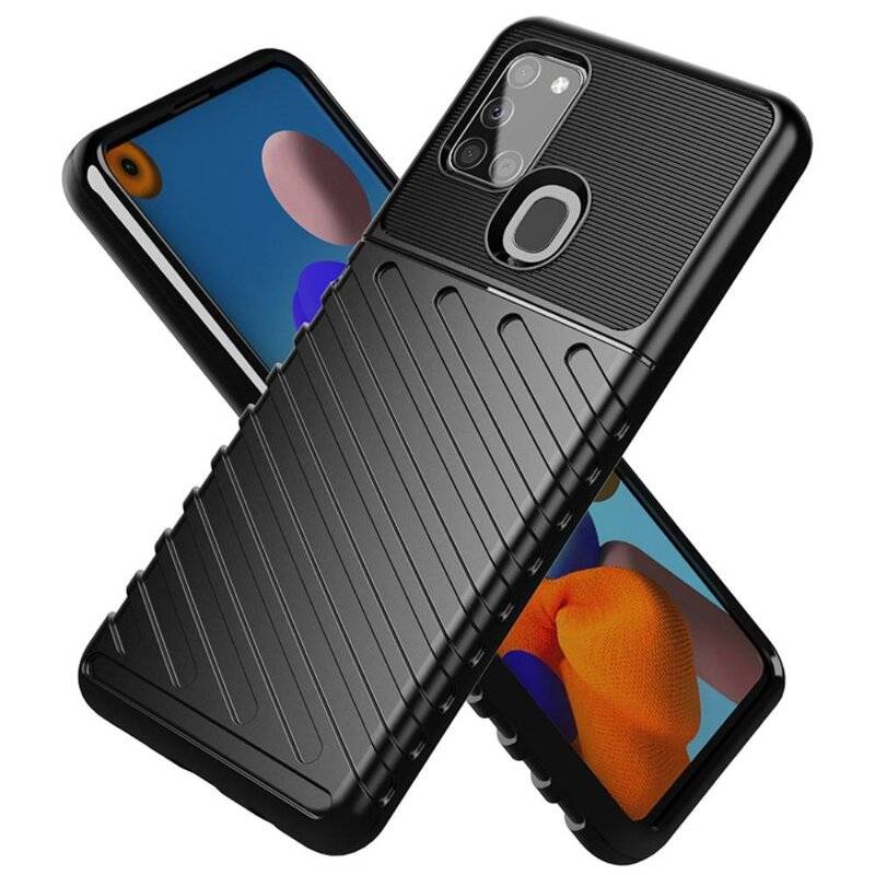 Hybrid Armor Etui SchutzHülle Thunder Case Bumper Cover Handyhülle Matt Hülle Robust Rutschfest für Samsung Galaxy A21s A217F