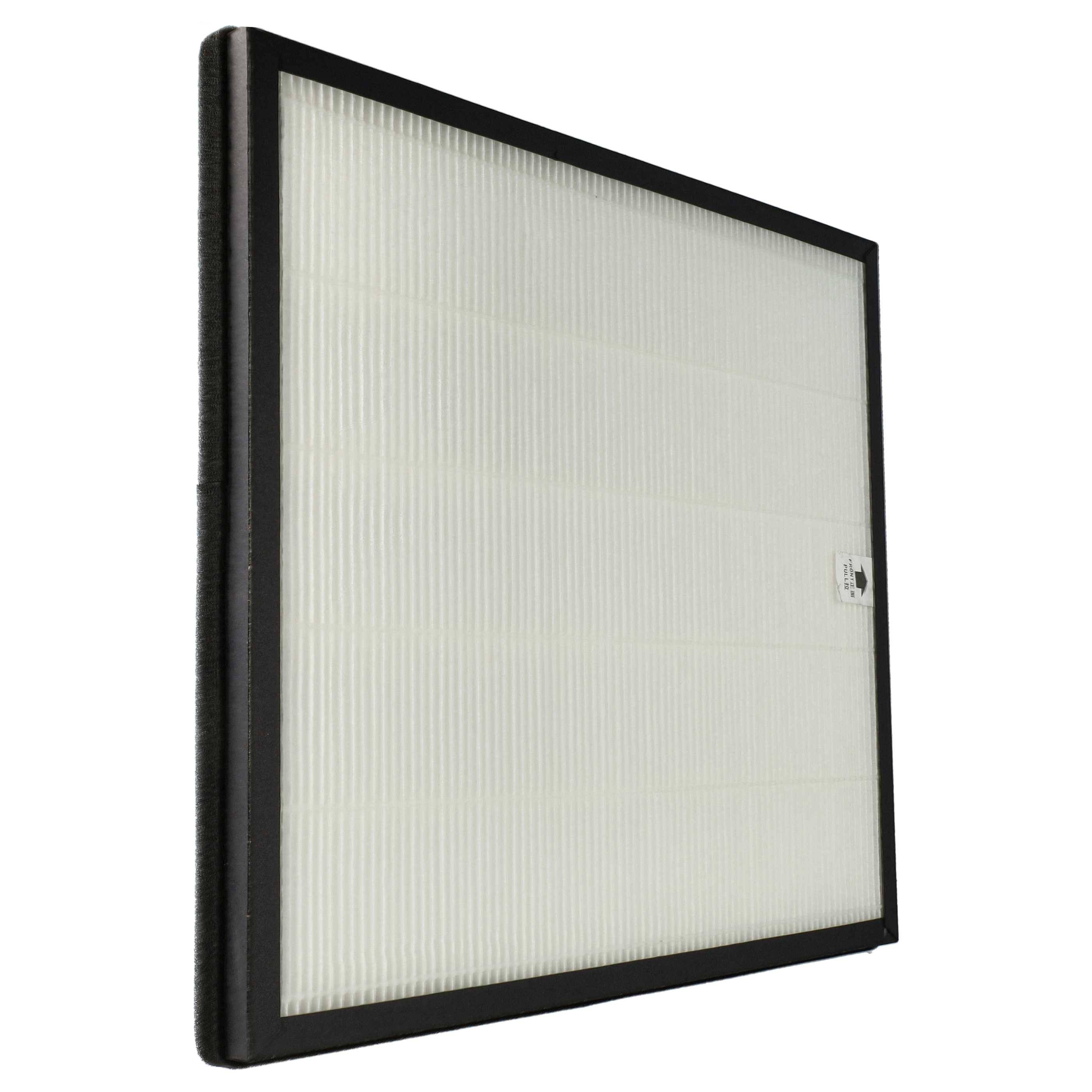 Luftreiniger-Filter mit schwarzem Rahmen, ausgestattet mit weißem gefalteten Stoff, der entwickelt wurde, um Staub und Allergene zu erfassen und die Luftqualität zu verbessern.