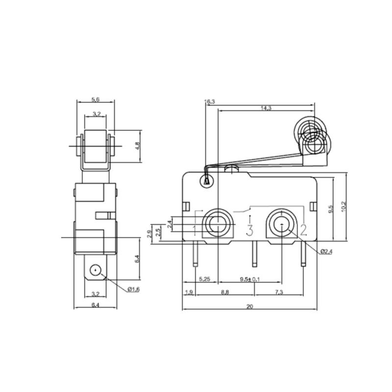 Pololu Snap-Action Switch with 16.3mm Roller Lever: 3-Pin, SPDT, 5A