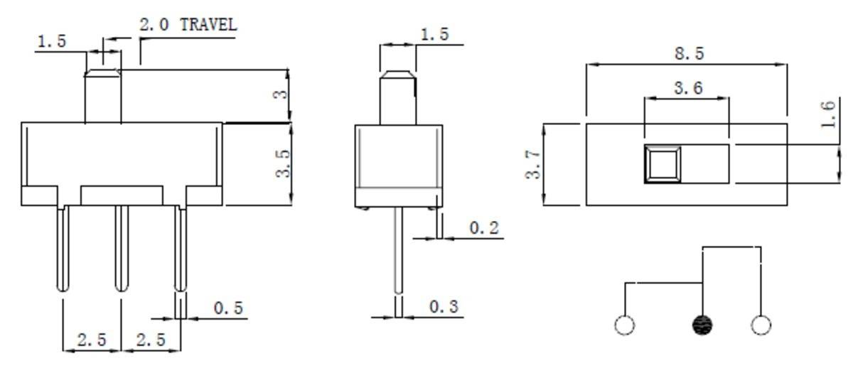 Mini Slide Switch: 3-Pin, SPDT, 0.3A (3-Pack) 300mA @50VDC 1408