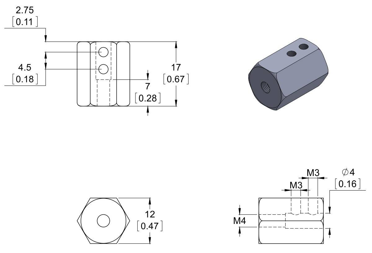 Pololu 12mm Hex Wheel Adapter for 4mm Shaft (2-Pack) with 4x M3 Screws + 1x Allen Wrench 2684