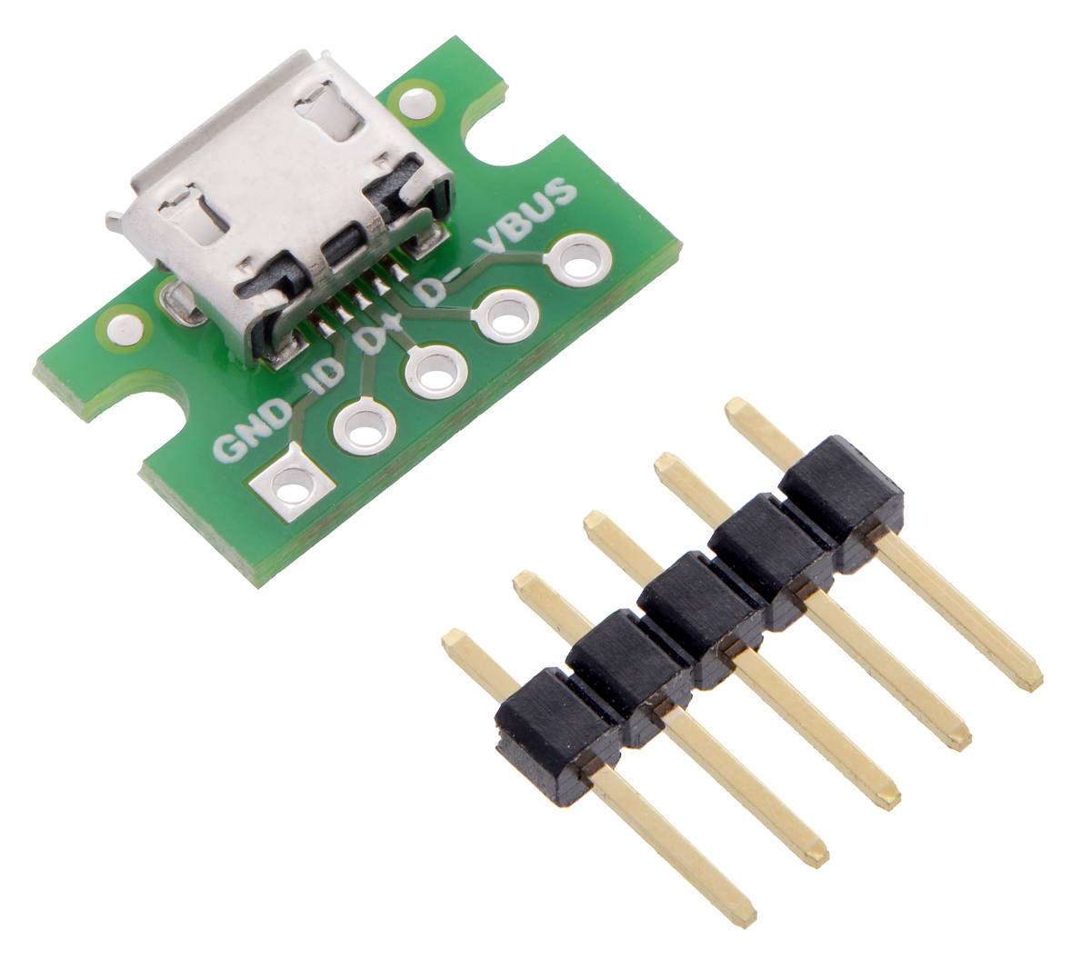 Pololu USB Micro-B Connector Breakout Board, VBUS, GND, D-, D+, and ID Pins 2586