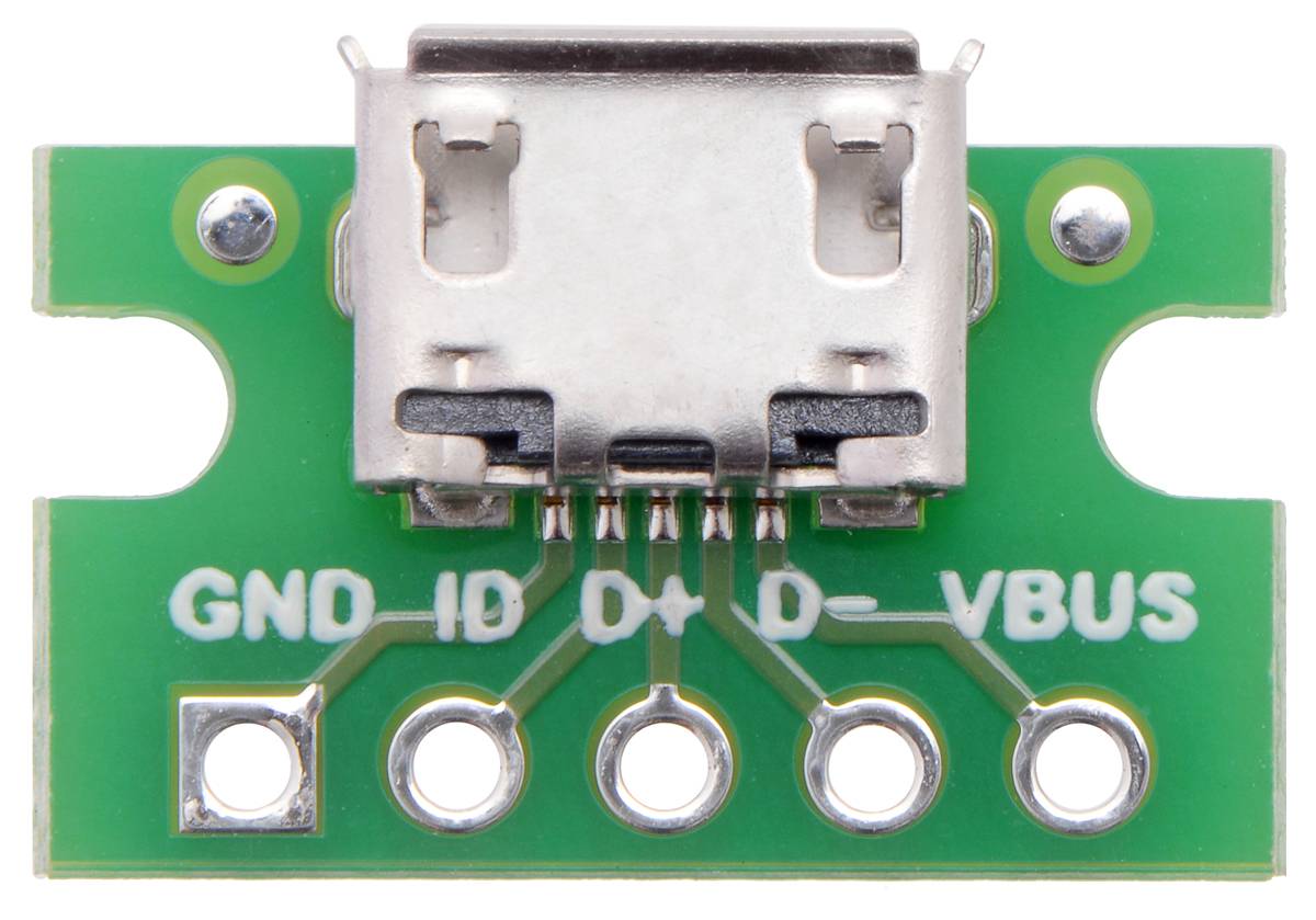 Pololu USB Micro-B Connector Breakout Board, VBUS, GND, D-, D+, and ID Pins 2586