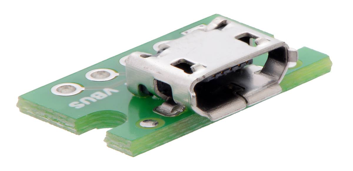 Pololu USB Micro-B Connector Breakout Board, VBUS, GND, D-, D+, and ID Pins 2586