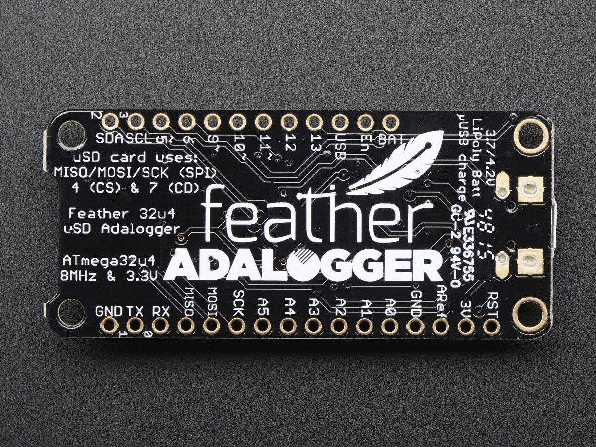 Adafruit Feather 32u4 Adalogger with built in USB & Lipo battery charging connec