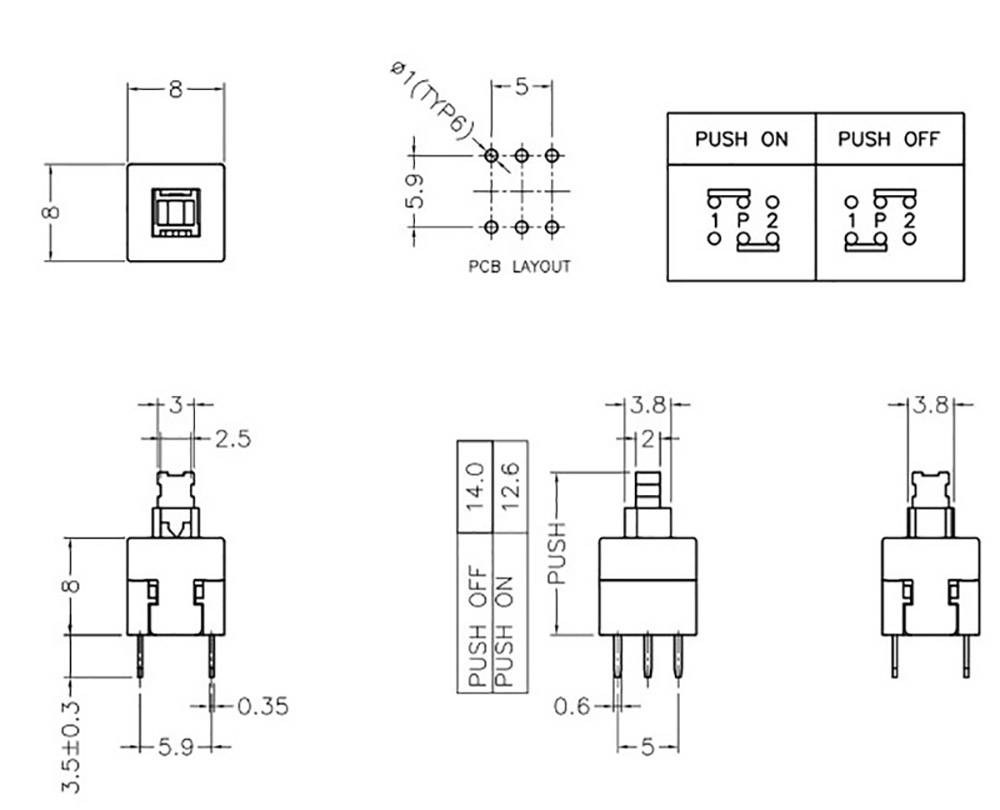 10 Stk. 12,5x8x8mm 6-polig MIniatur Selbstsichernter Taster-Schalter Eingabetaster