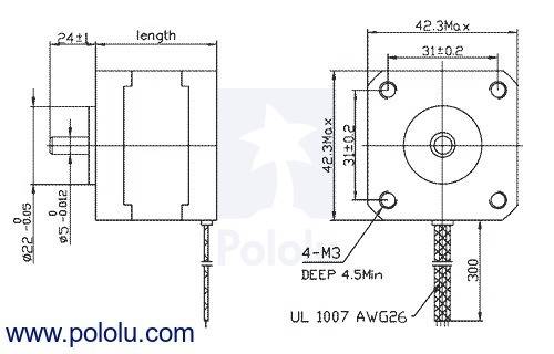 Pololu Stepper Motor NEMA 17 Bipolar 200 Steps Rev 42×38mm 2.8V 1.7 A Phase