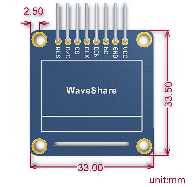 Waveshare 0.96 inch 128x64 OLED SPI I2C Interfaces vertical pinheader SSD1306
