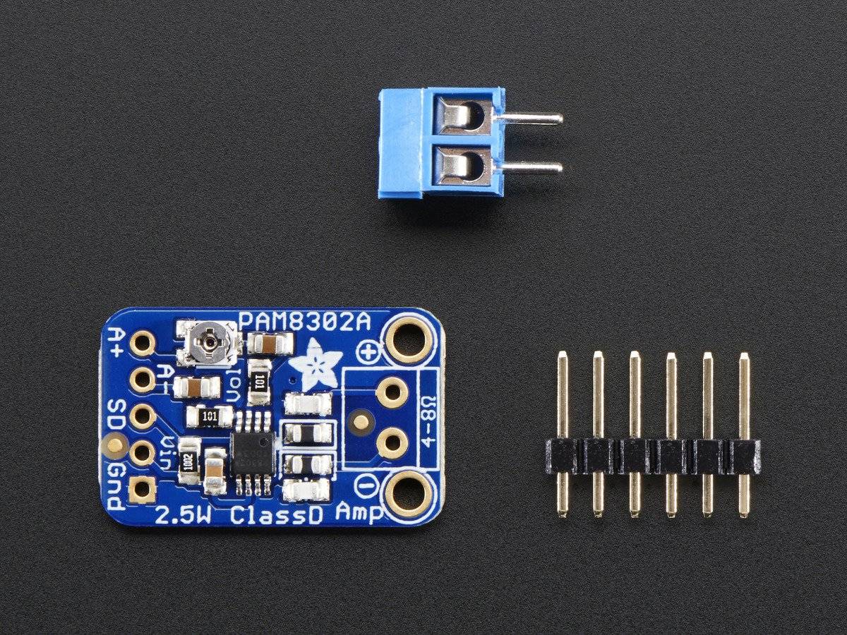 Adafruit Mono 2.5W Class D Audio Amplifier - PAM8302, up to 2.5 Watts 2.0V-5.5VDC 2130