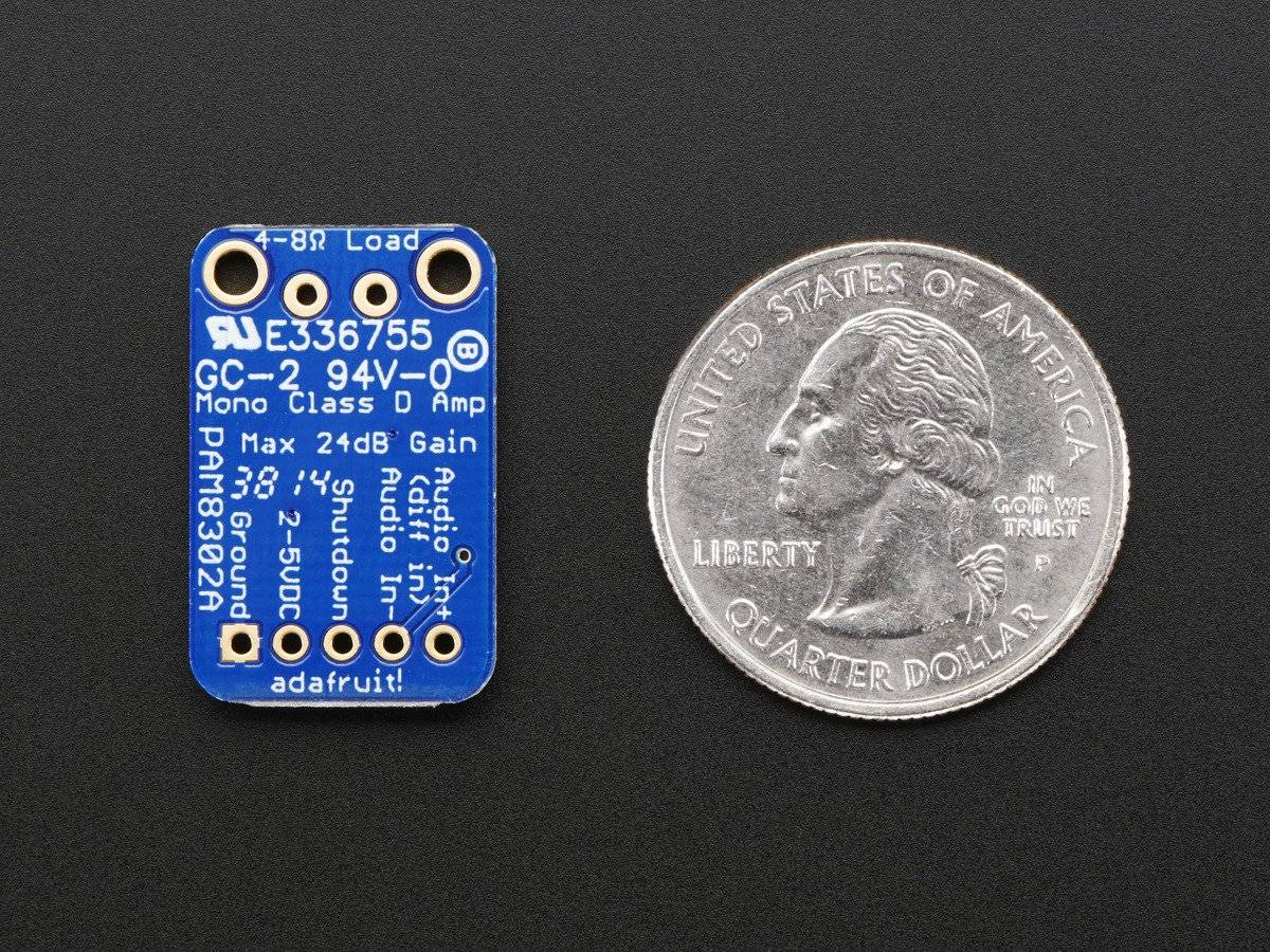 Adafruit Mono 2.5W Class D Audio Amplifier - PAM8302, up to 2.5 Watts 2.0V-5.5VDC 2130