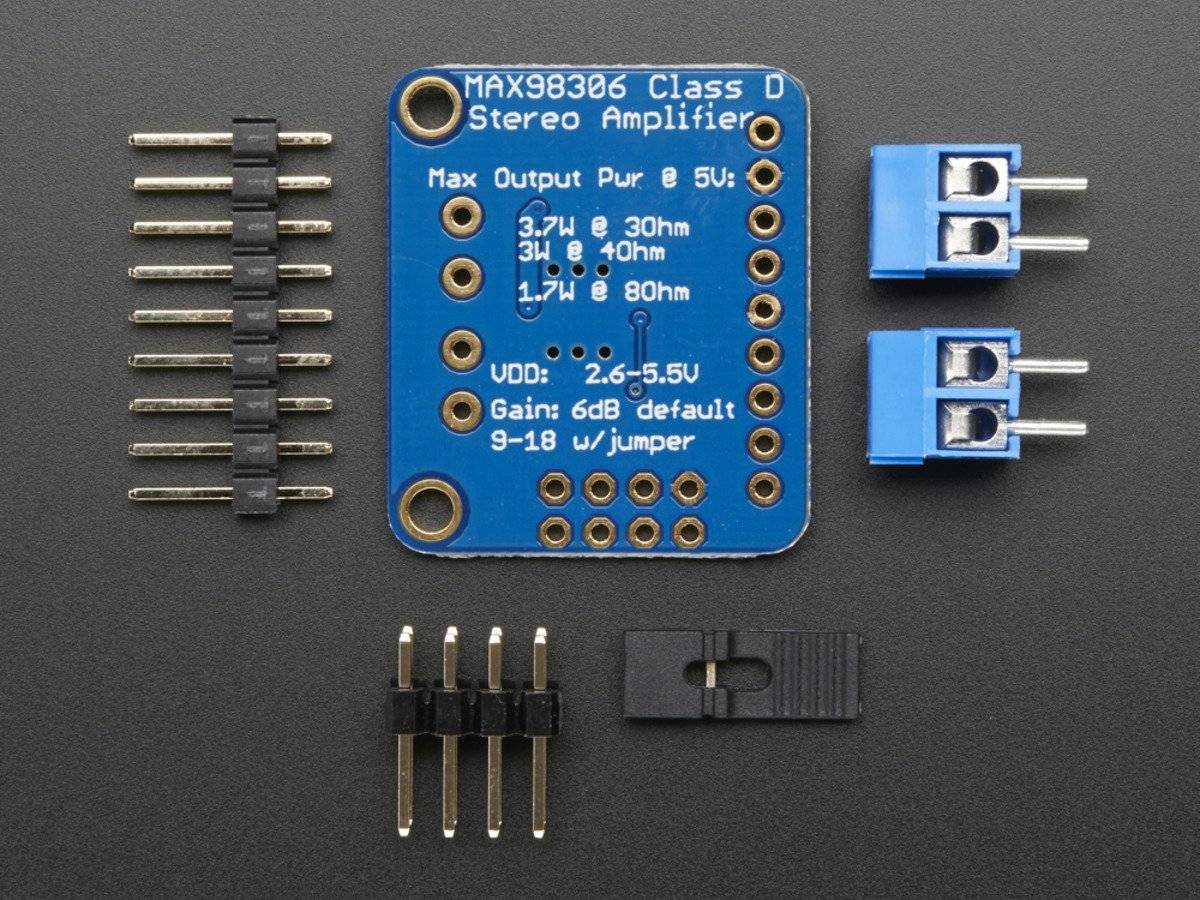 Adafruit 3.7W Class D Stereo Audio Amplifier MAX98306 with Header 987