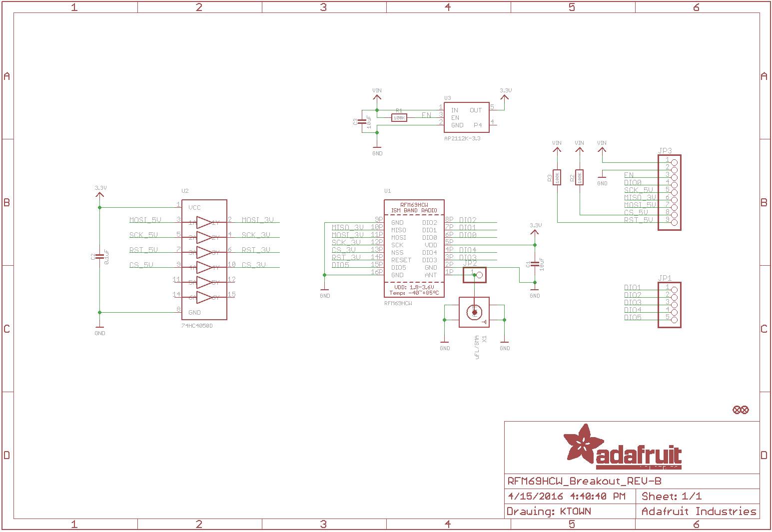 Adafruit Wireless RFM69HCW Transceiver Radio Breakout - 433 MHz 3071