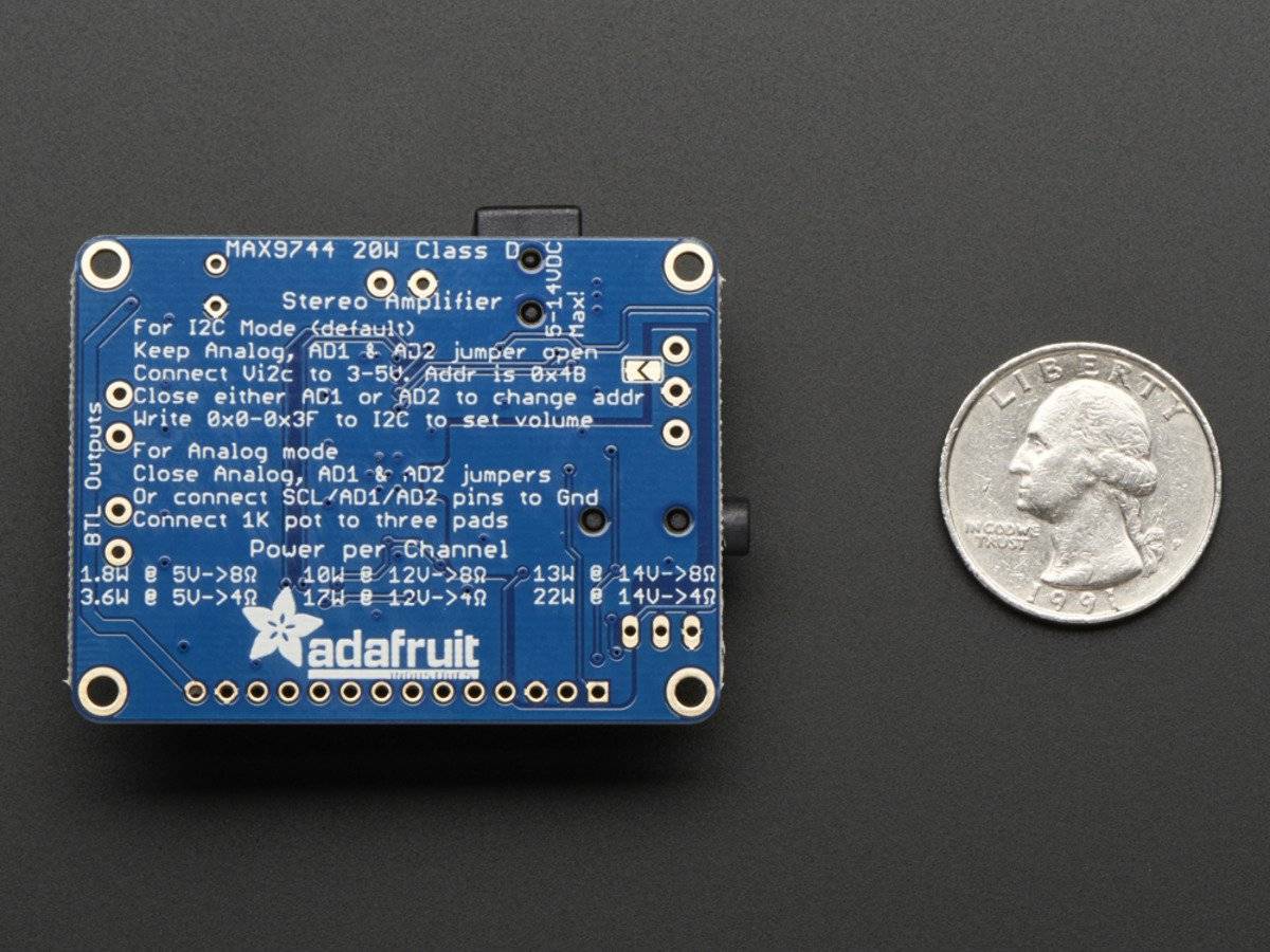 Adafruit Stereo 20W Class D Audio Amplifier - MAX9744, support 2CH 4-8Ohm 20W Speaker 1752