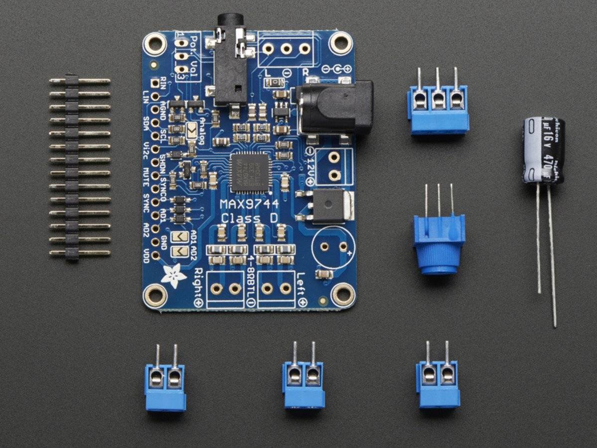 Adafruit Stereo 20W Class D Audio Amplifier - MAX9744, support 2CH 4-8Ohm 20W Speaker 1752