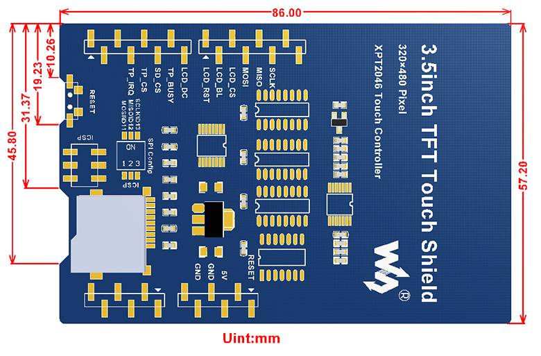 Waveshare 3,5inch 480x320 Resistive Touch TFT LCD Shield Display ILI9486 SPI for Arduino