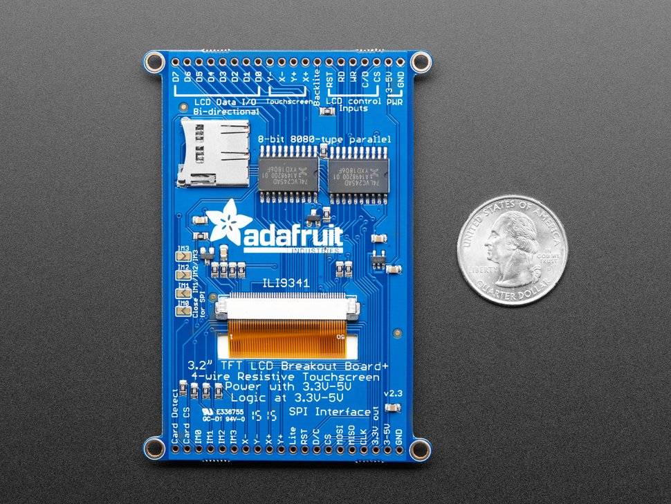 Adafruit 3.2inch Touchscreen TFT LCD Breakout Board with MicroSD Socket 1743