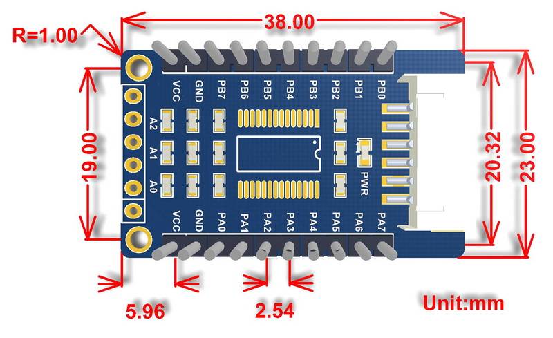 WaveShare MCP23017 IO Expansion Board, Expands 16 I/O Pins, kompatibel mit 3,3V / 5V 15391