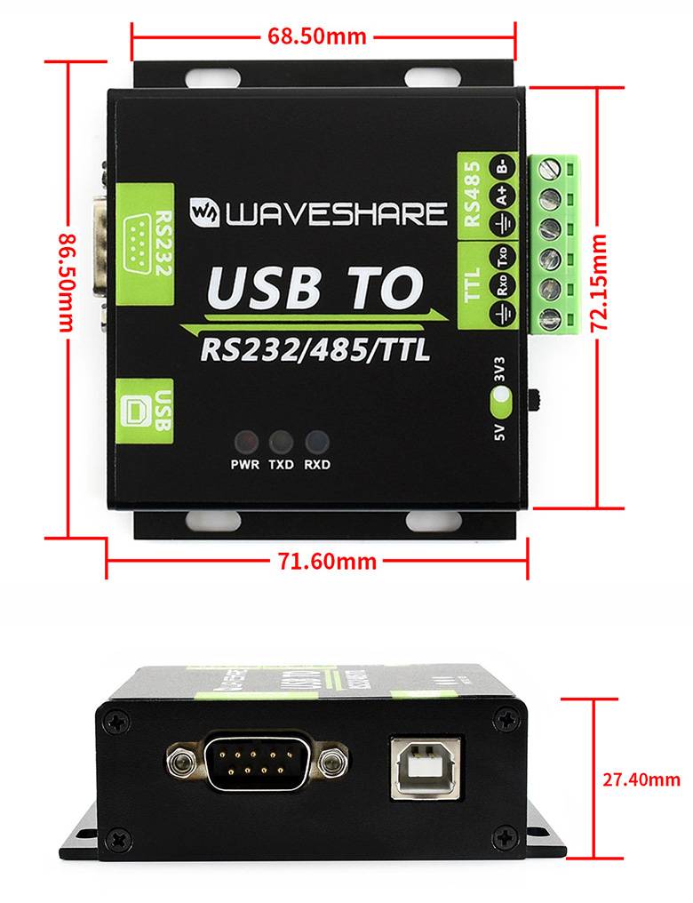 WaveShare USB TO RS232 RS485 TTL Industrial Isolated Converter