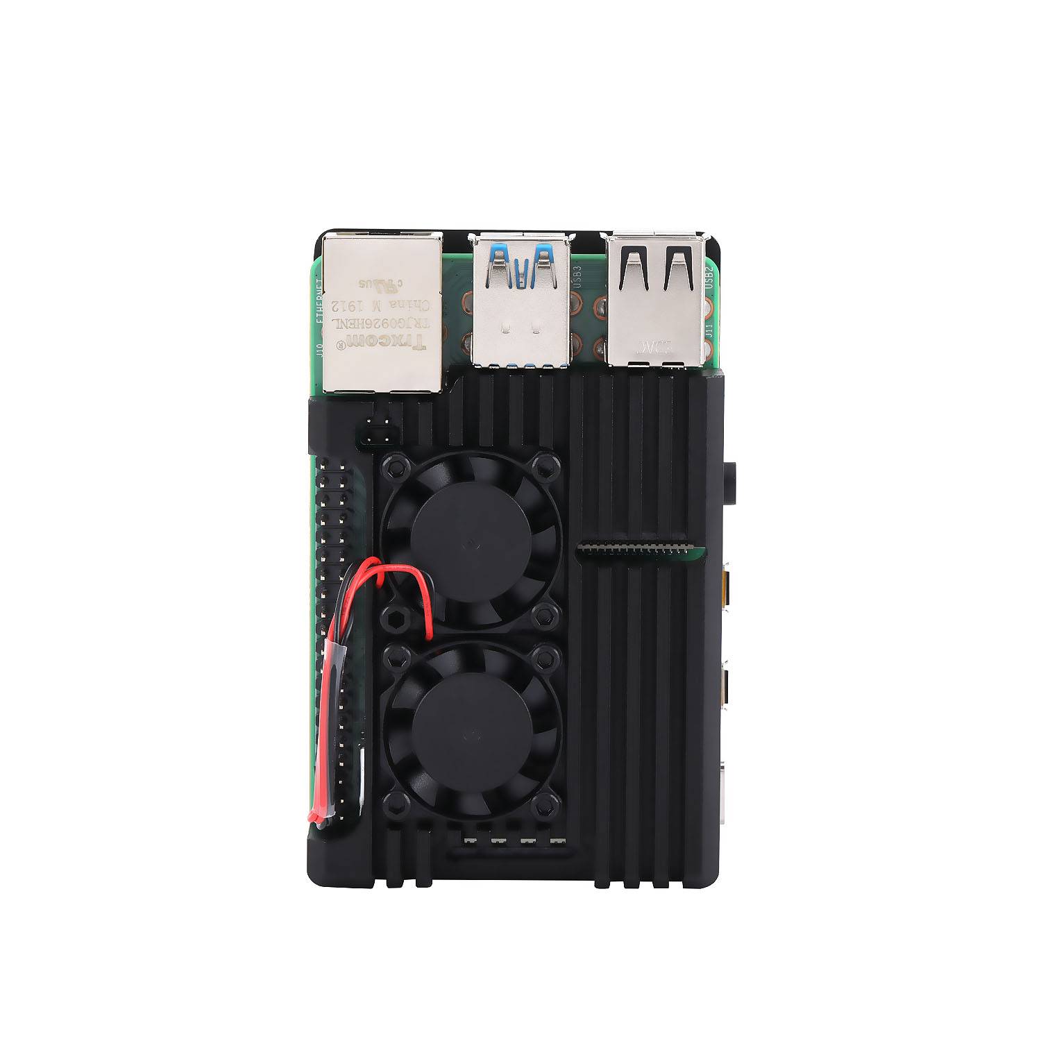 Raspberry Pi 4 Gehaeuse Case aus Aluminium mit Doppellüfter eingebauter Kühlkoer