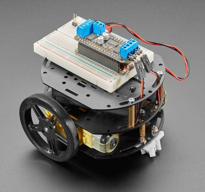 Adafruit Mini 3-Ebenen Rundroboter-Chassis Kit, 2WD, DC Motoren, Aluminium, Lagerfach, schwarz, 3-6V