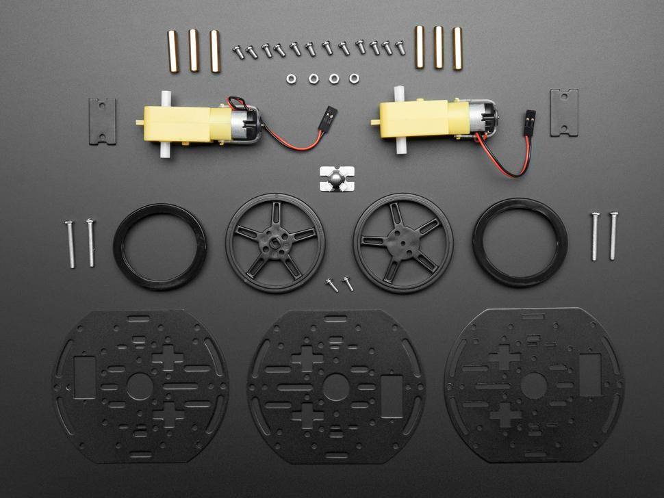 Adafruit Mini 3-Ebenen Rundroboter-Chassis Kit, 2WD, DC Motoren, Aluminium, Lagerfach, schwarz, 3-6V