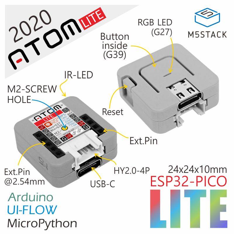 M5Stack ATOM Lite ESP32 Development Kit, ESP32 PICO Chip mit WiFi und Bluetooth
