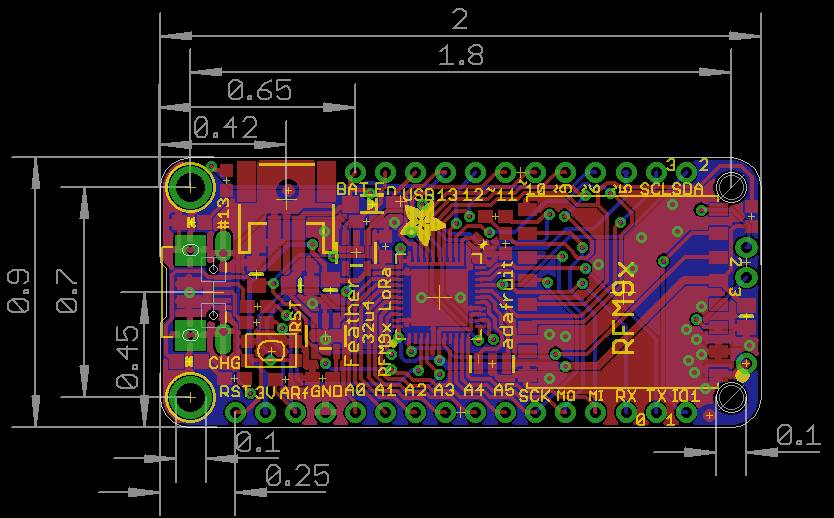 Adafruit Wireless Feather 32u4 RFM95 LoRa Radio - 868 or 915 MHz
