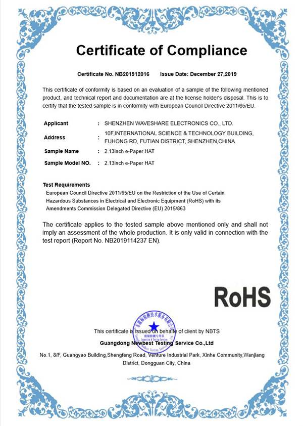 Waveshare 2.13inch E-Paper HAT (B) 250x122 Red/Black/White SPI Interface