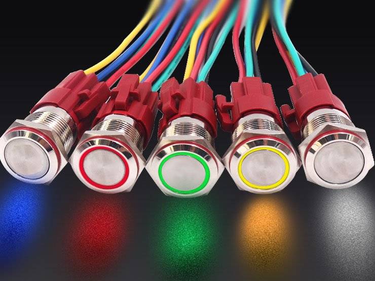 Rugged Metal Pushbutton with Yellow LED Ring - 16mm Yellow Momentary