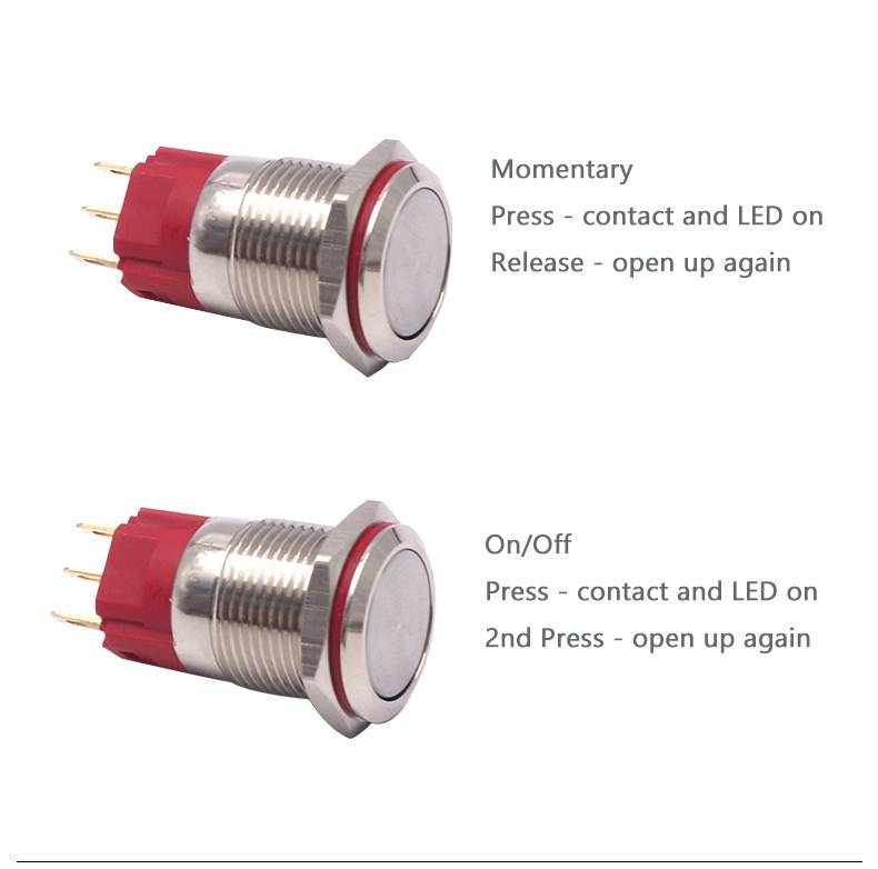 Rugged Metal On/Off Switch with White LED Ring - 16mm White On/Off